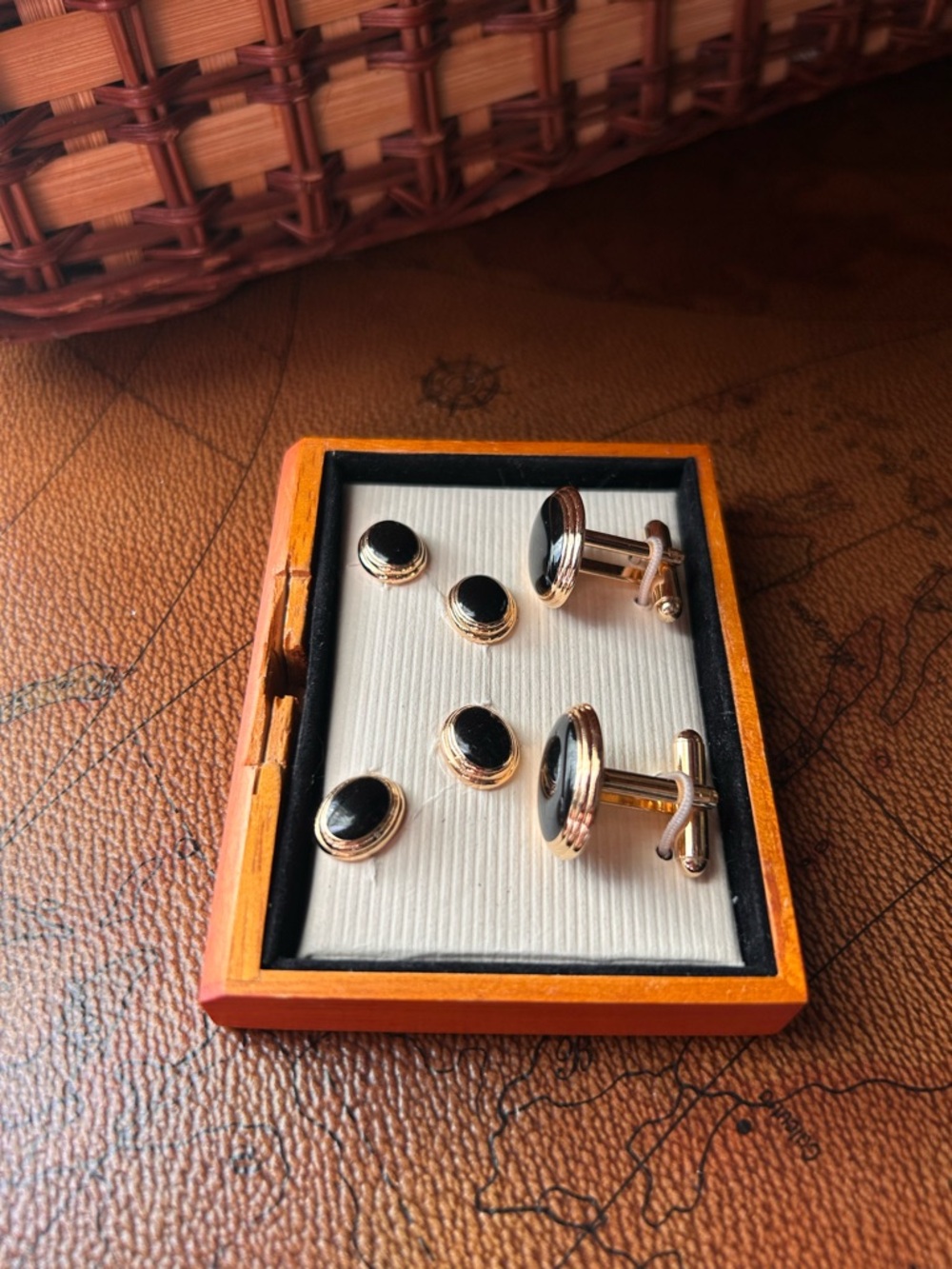 Gold-Tone Black Onyx Cufflinks and Stud Set - Men's Accessories - Picture 6 of 9